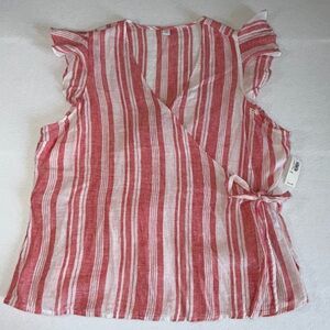 NWT Old Navy Ruffle Sleeve Cross Front Wrap Striped Blouse